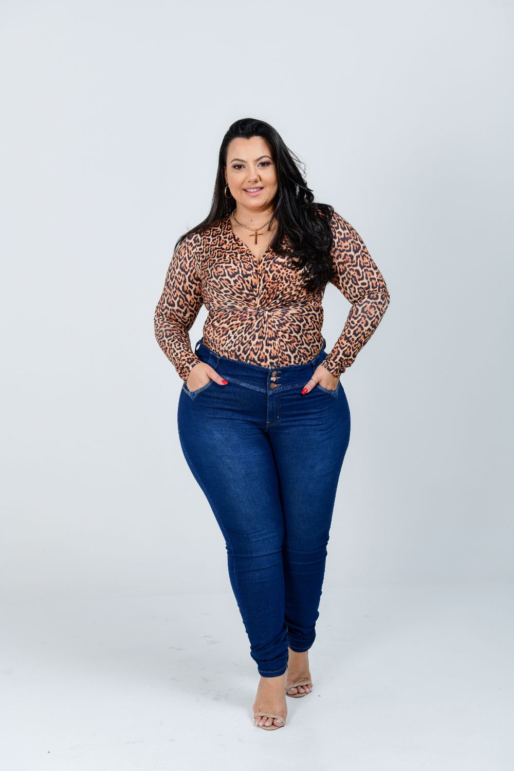 Calça Jeans Feminina Skinny Plus Size Cintura Alta