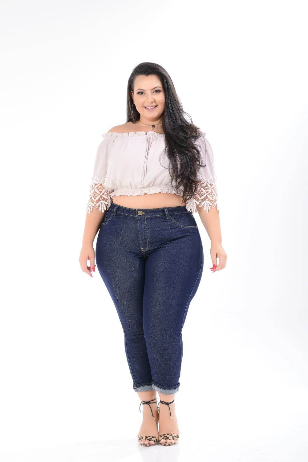 Calça Feminina Jeans Cropped Plus Size Cintura Média Xtracharmy