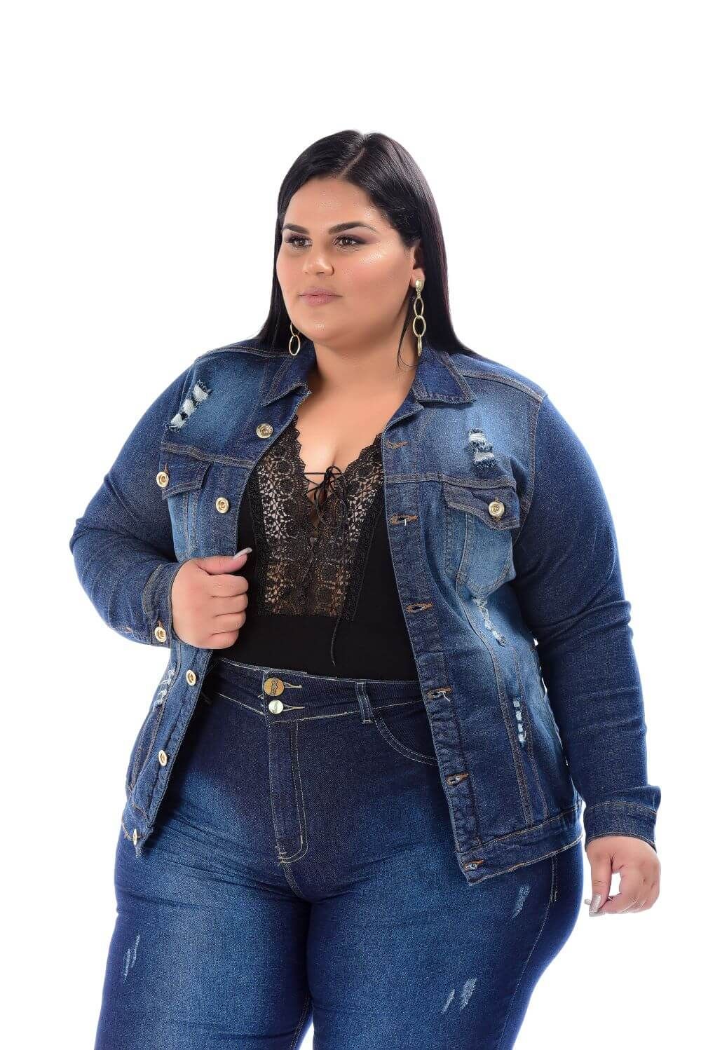 Max Jaqueta Feminina Jeans Plus Size Com Detalhes De Rasgo Xtracharmy