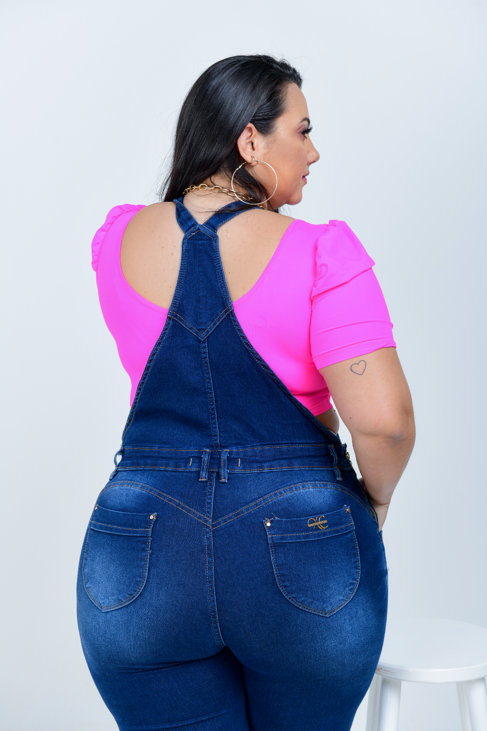 Macacão Feminino Jeans Plus Size Cintura Alta Xtracharmy