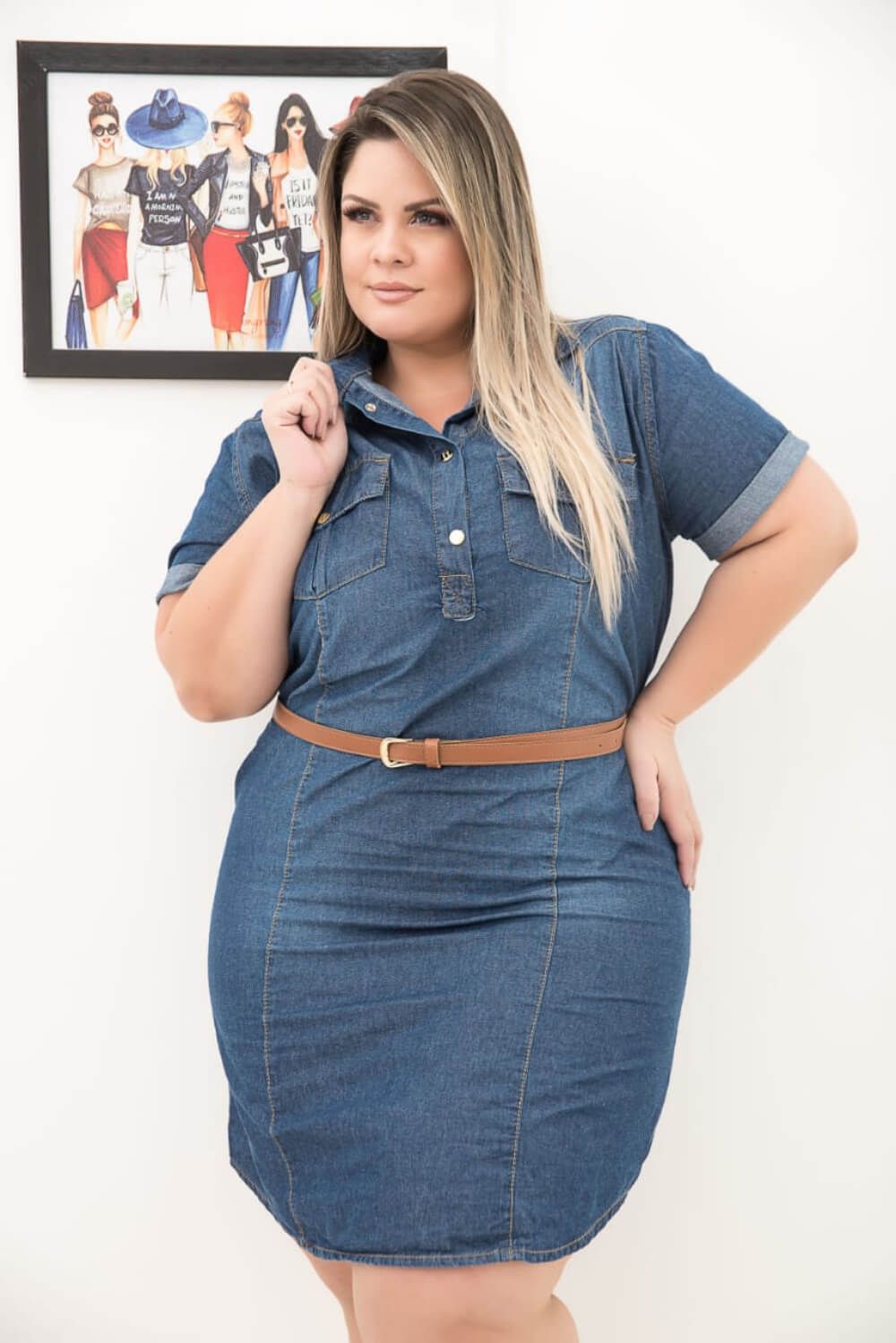 Vestido Feminino Jeans Plus Size com Manga Xtracharmy