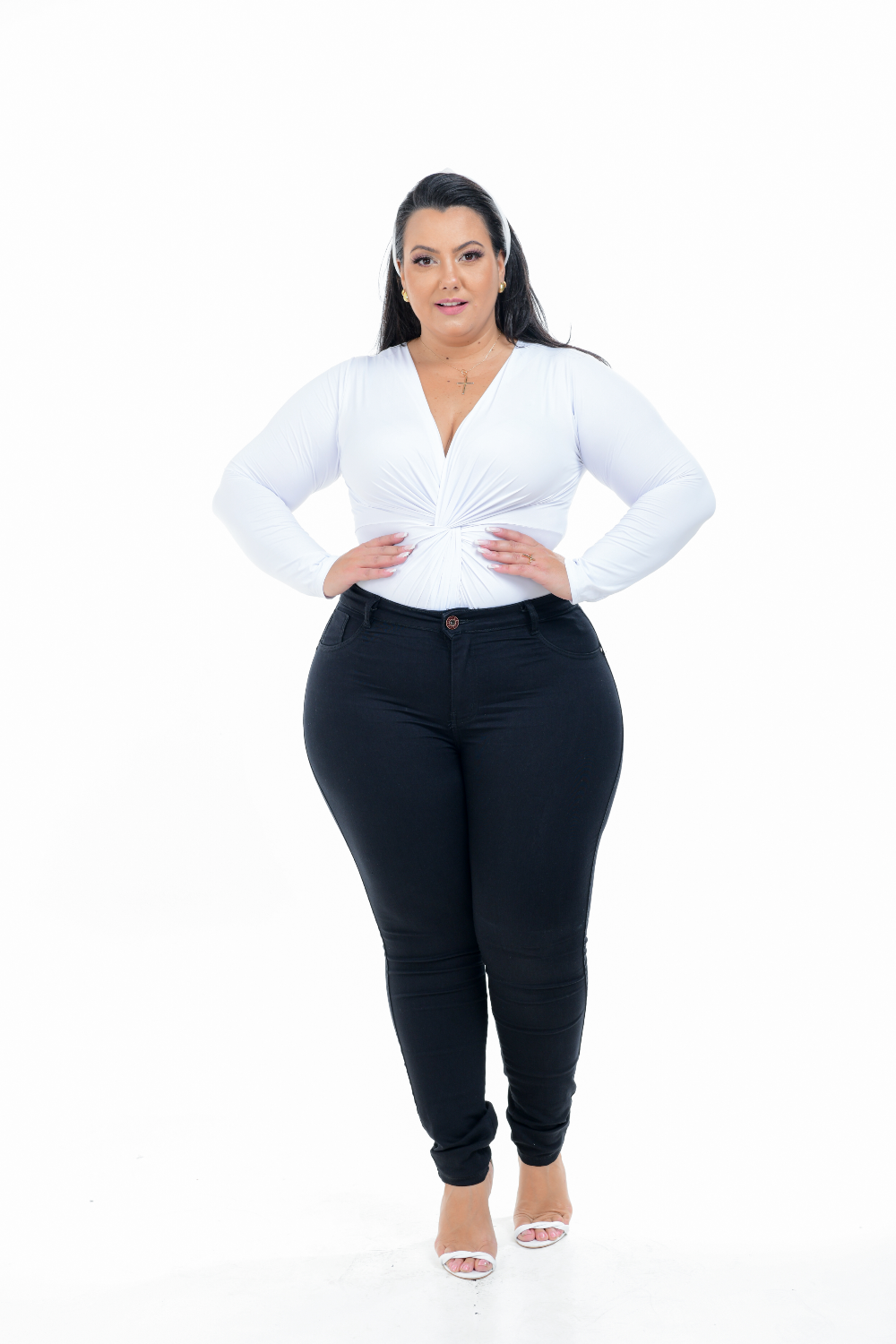 Calça Feminina Jeans Skinny Preta Plus Size Cintura Média Xtracharmy