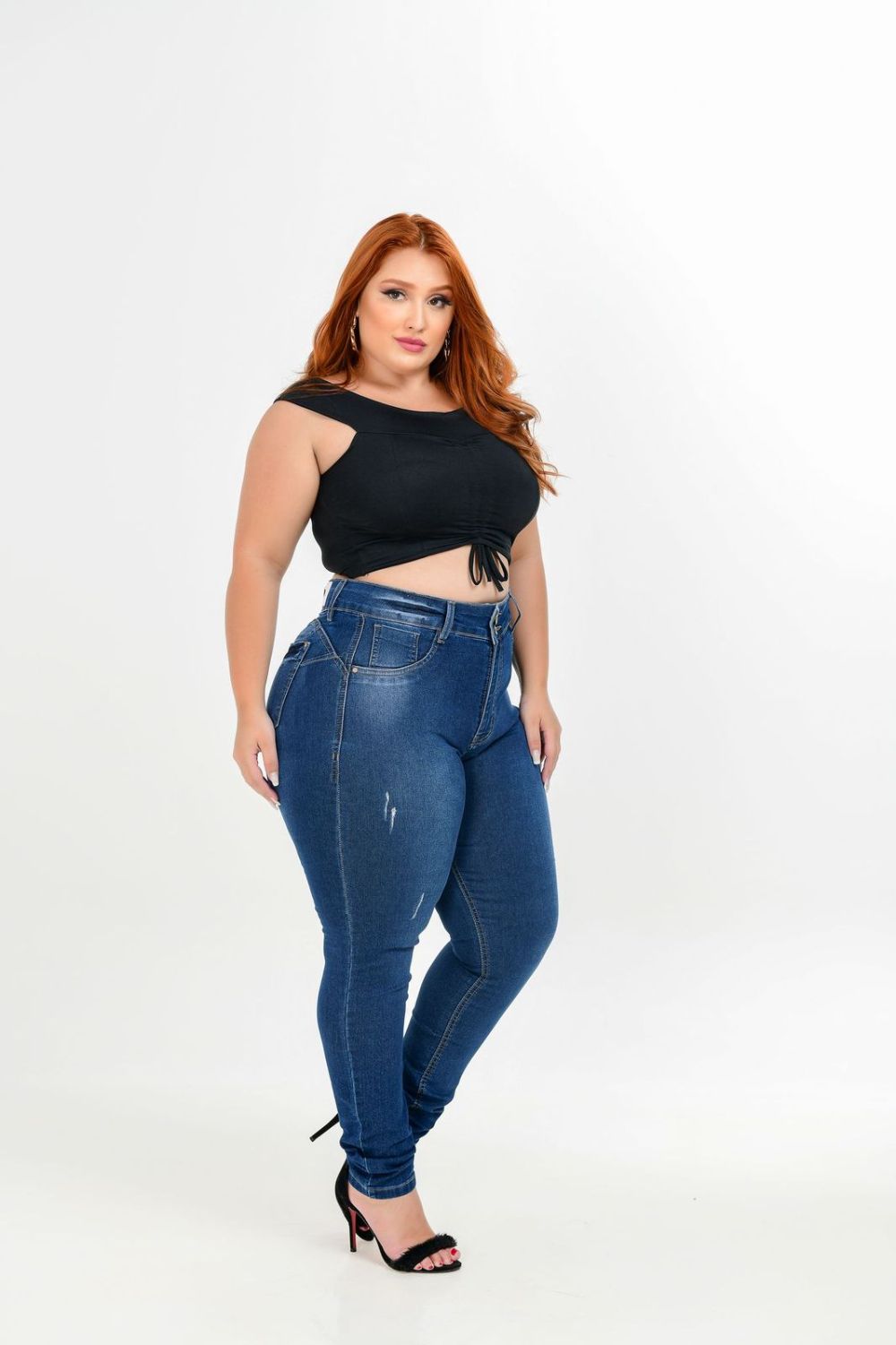 Calça Feminina Jeans Skinny Cintura Média Com Lycra Cinta Modeladora
