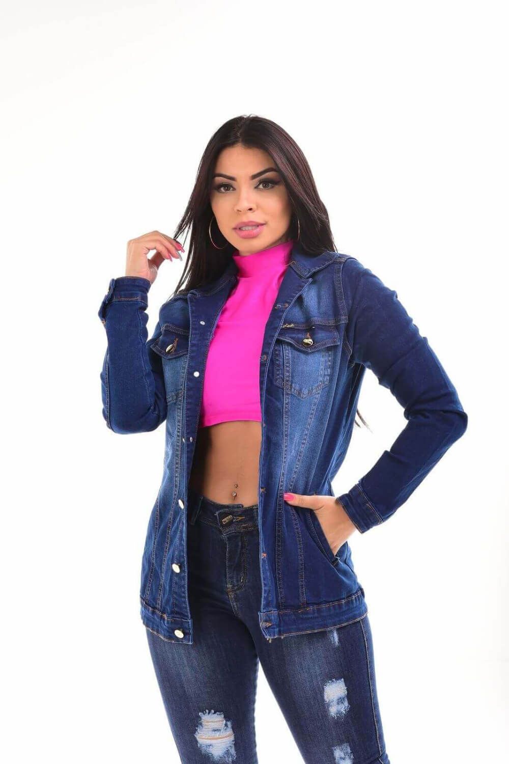 Max Jaqueta Feminina Jeans Com Lycra
