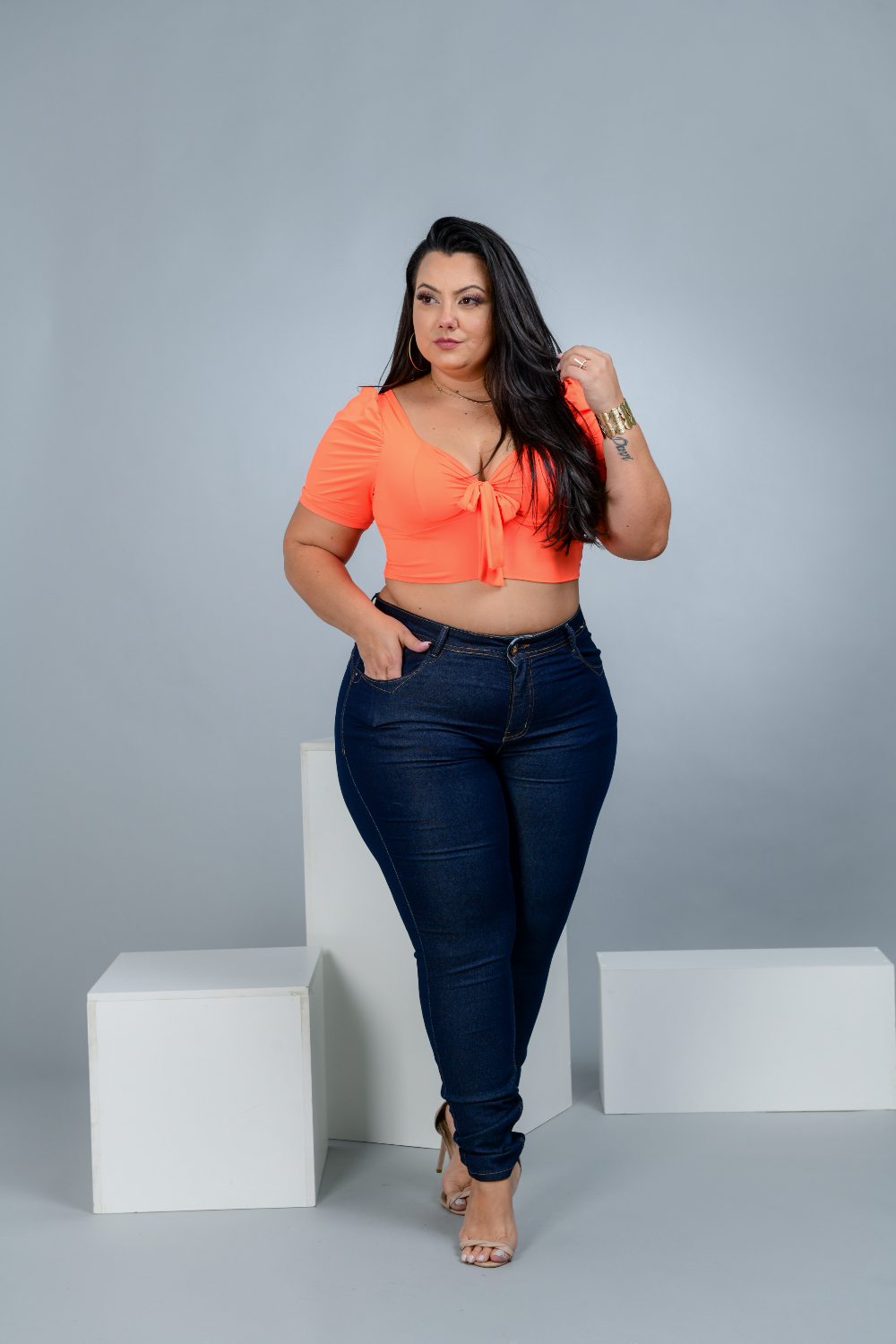 Calça Feminina Jeans Skinny Plus Size Cintura Alta