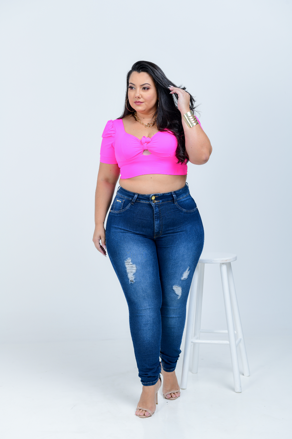 Calça Feminina Jeans Skinny Plus Size Cintura Alta Cinta Modeladora Xtracharmy