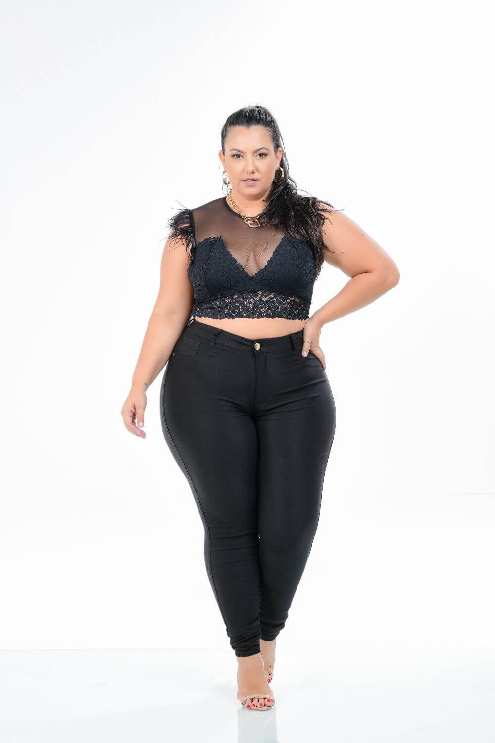 Calça Feminina Bengaline Skinny Plus Size Cintura Alta Xtracharmy