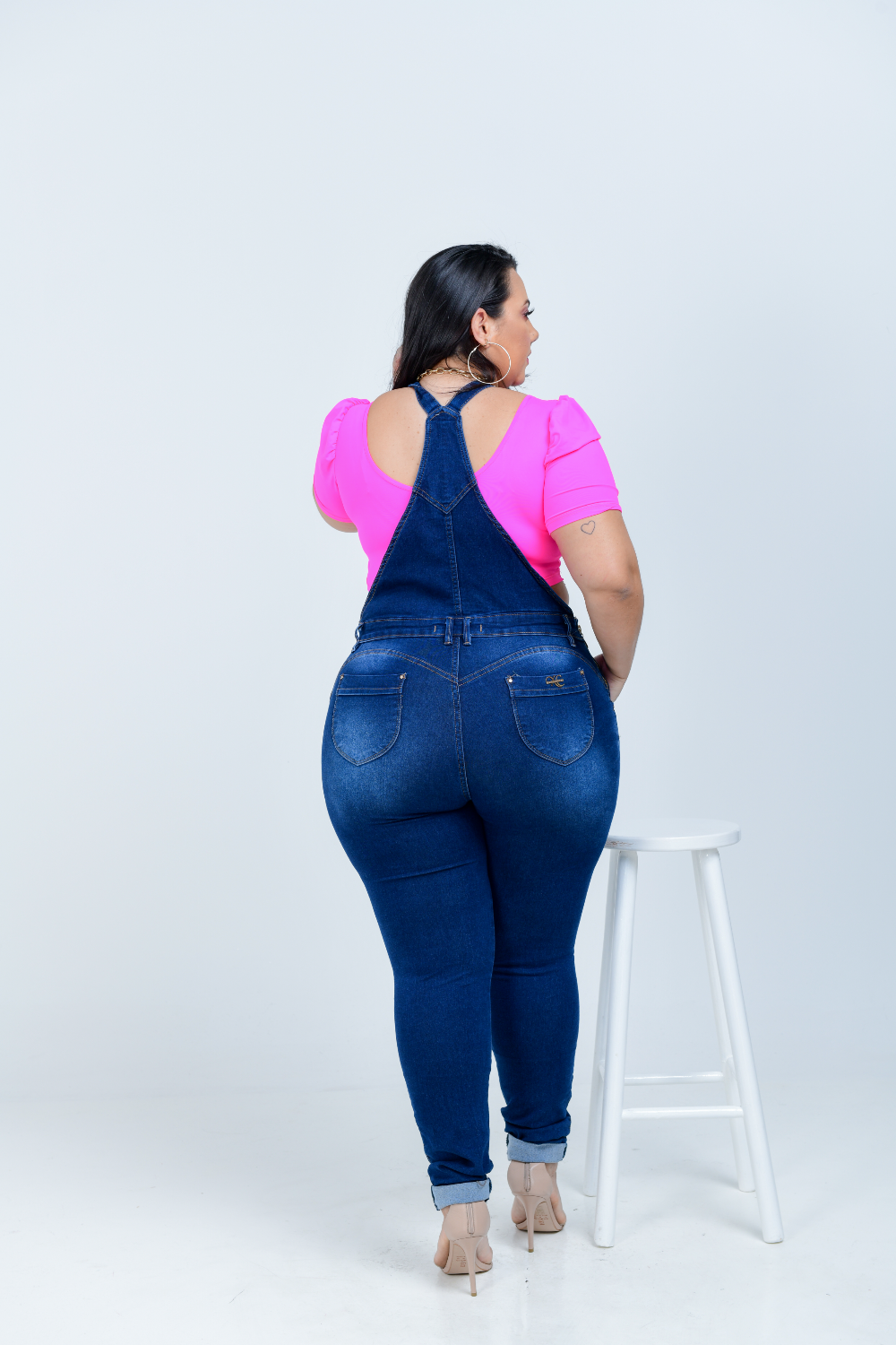 Macacão Feminino Jeans Plus Size Cintura Alta Xtracharmy