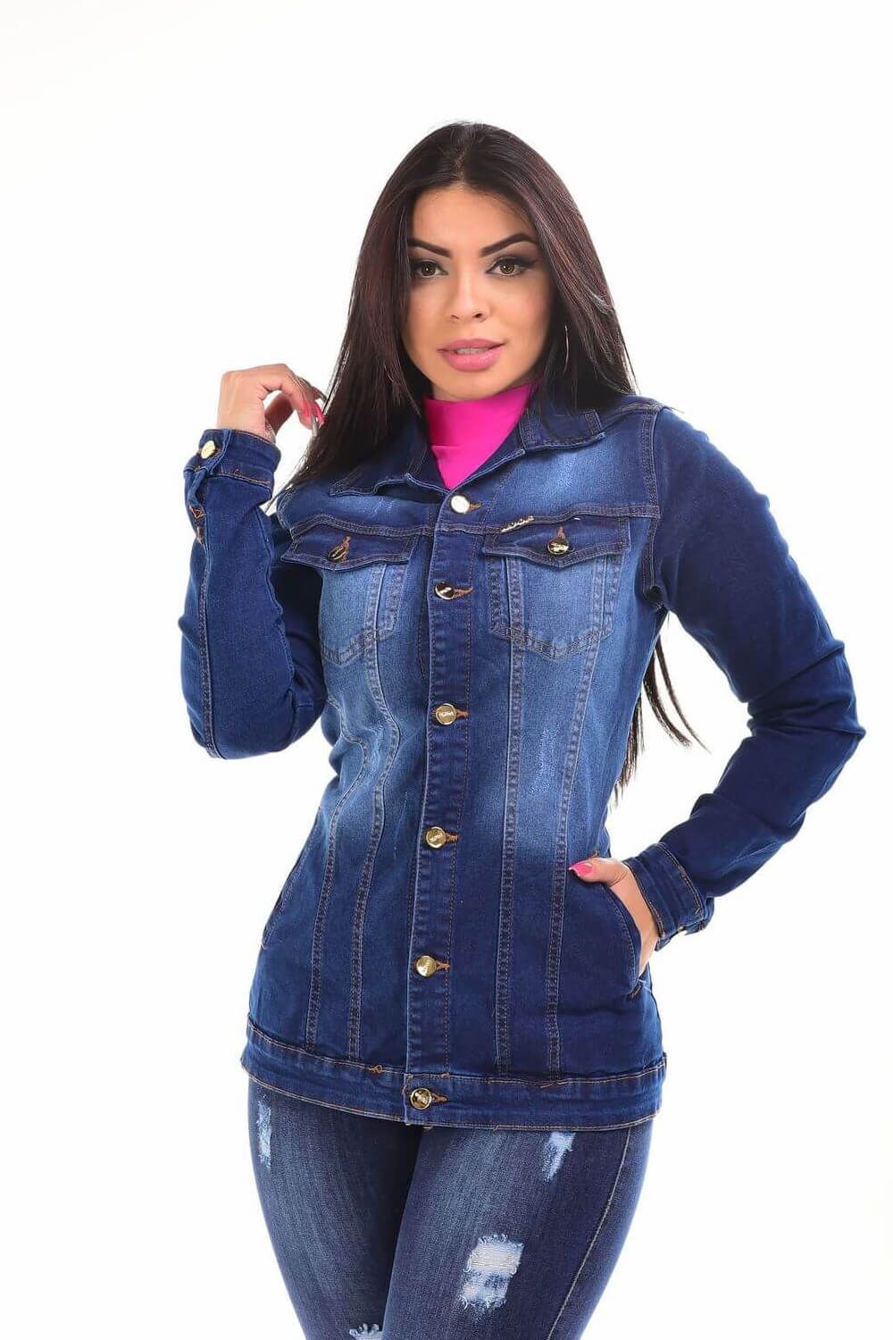 Max Jaqueta Feminina Jeans Com Lycra