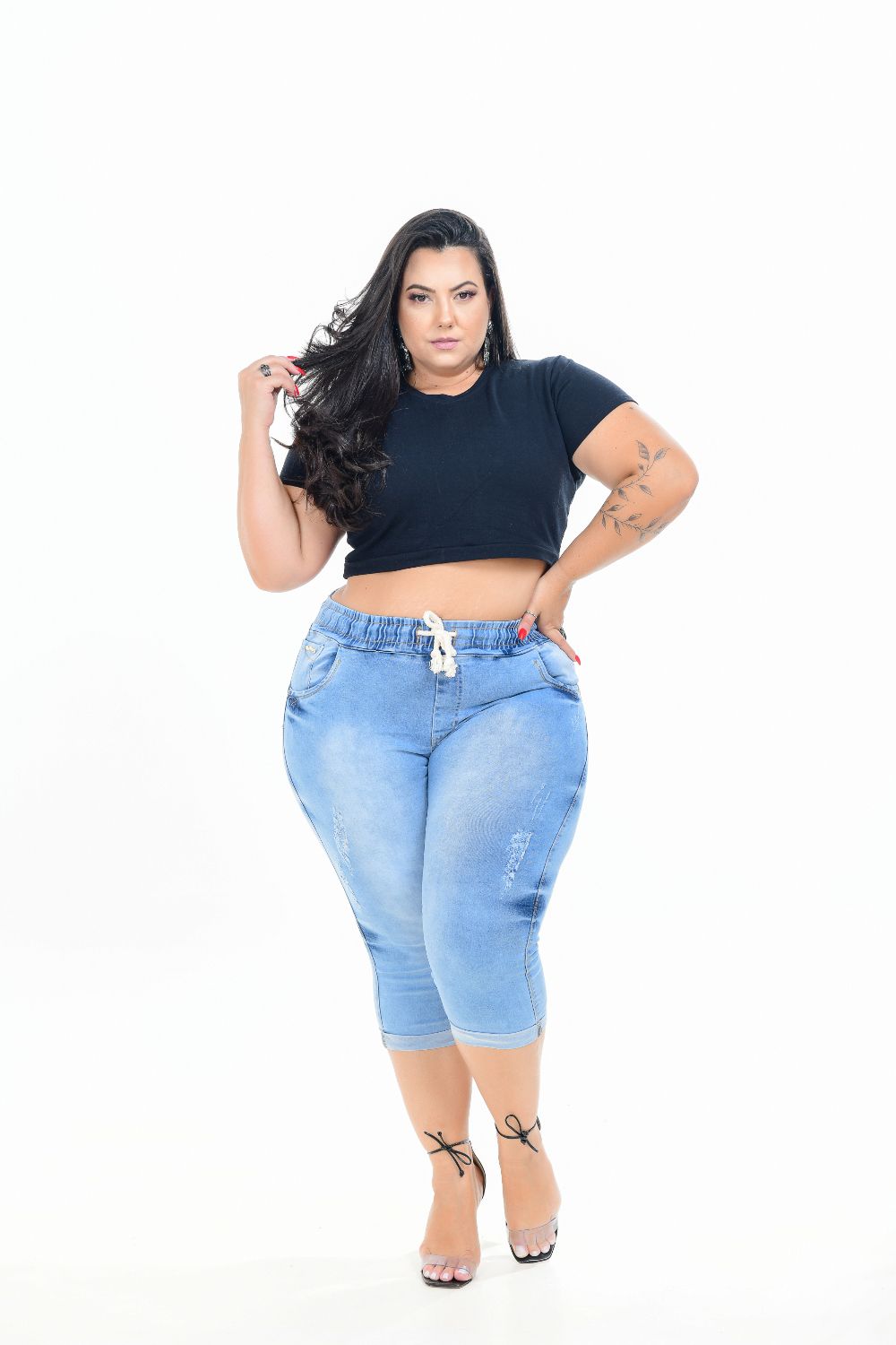 Maria João Feminina Jeans Jogger Plus Size Cintura Alta