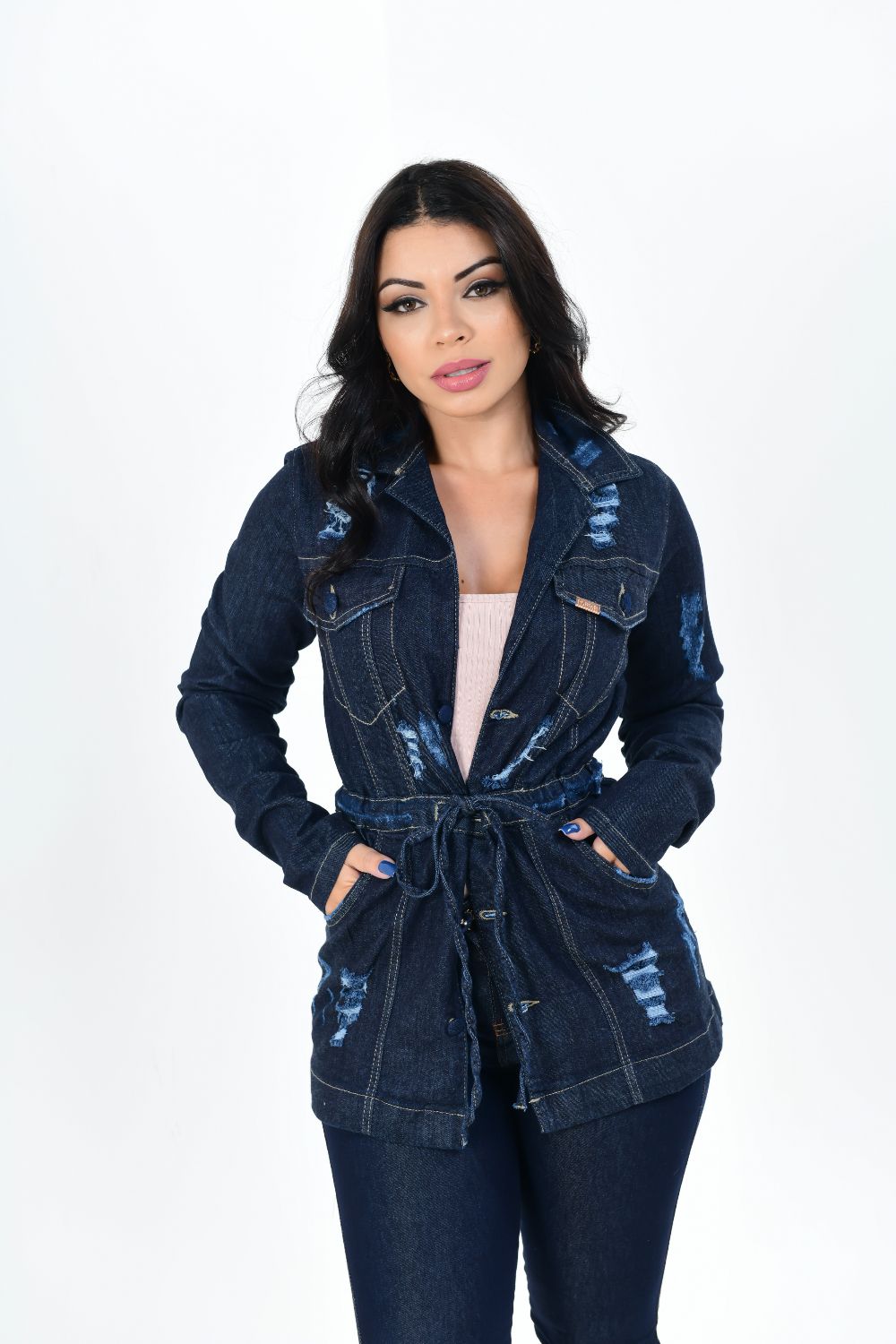 Parka Feminina Jeans Carbono Puído