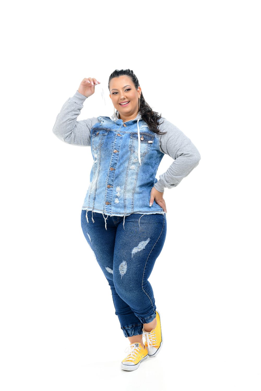 jaqueta jeans com moletom plus size
