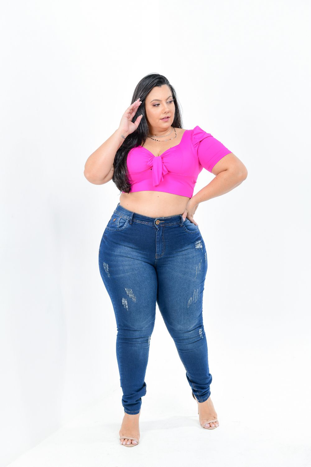 Calça Feminina Jeans Skinny Plus Size Cintura Média