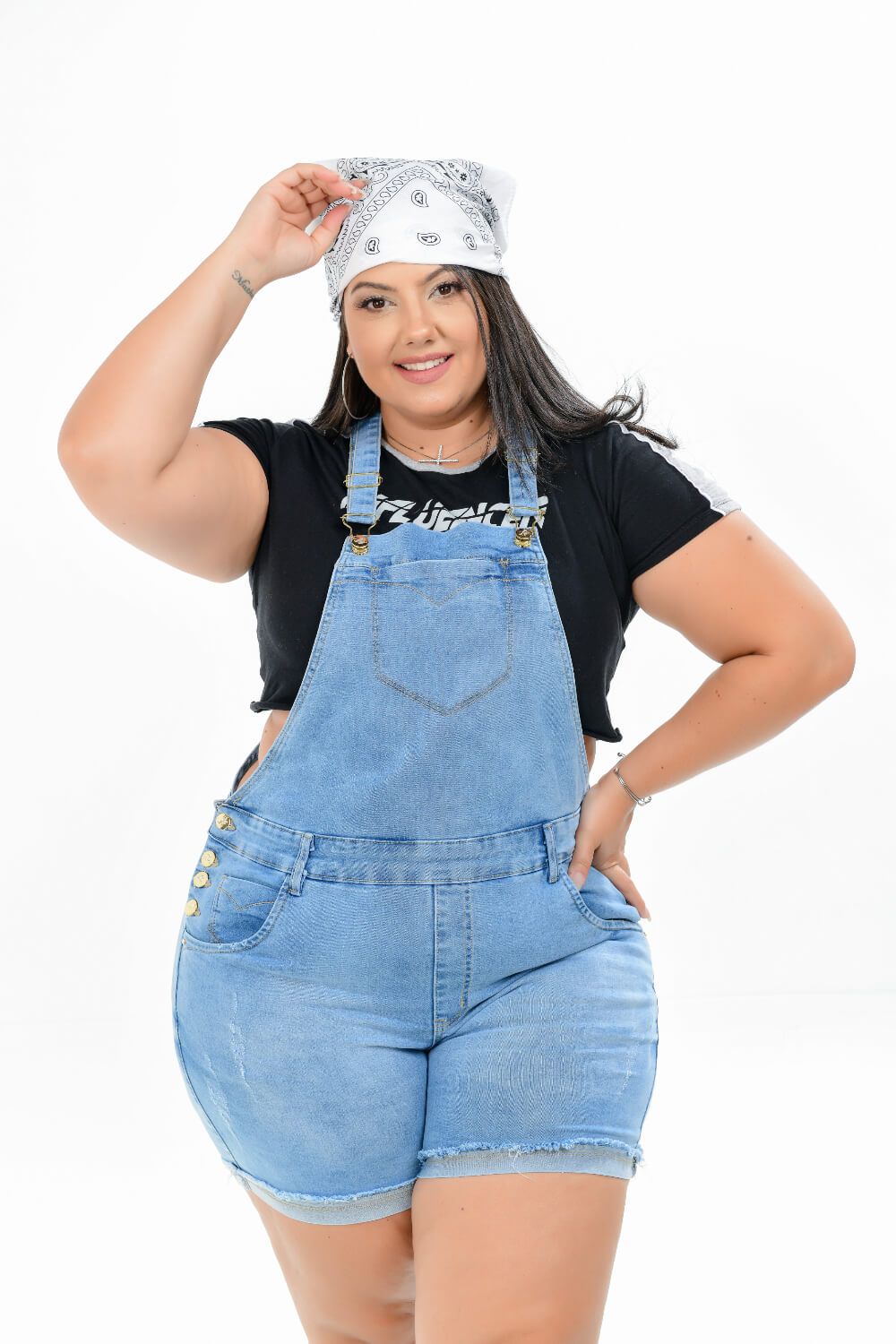 Macaquinho Feminino Jeans Plus Size Delavê Xtracharmy