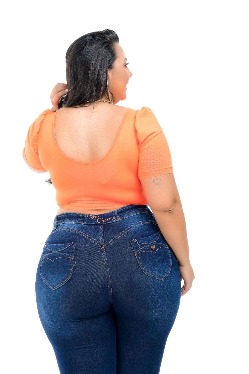 Calça Feminina Jeans Skinny Plus Size Cinto Jeans Cintura Alta Xtracharmy