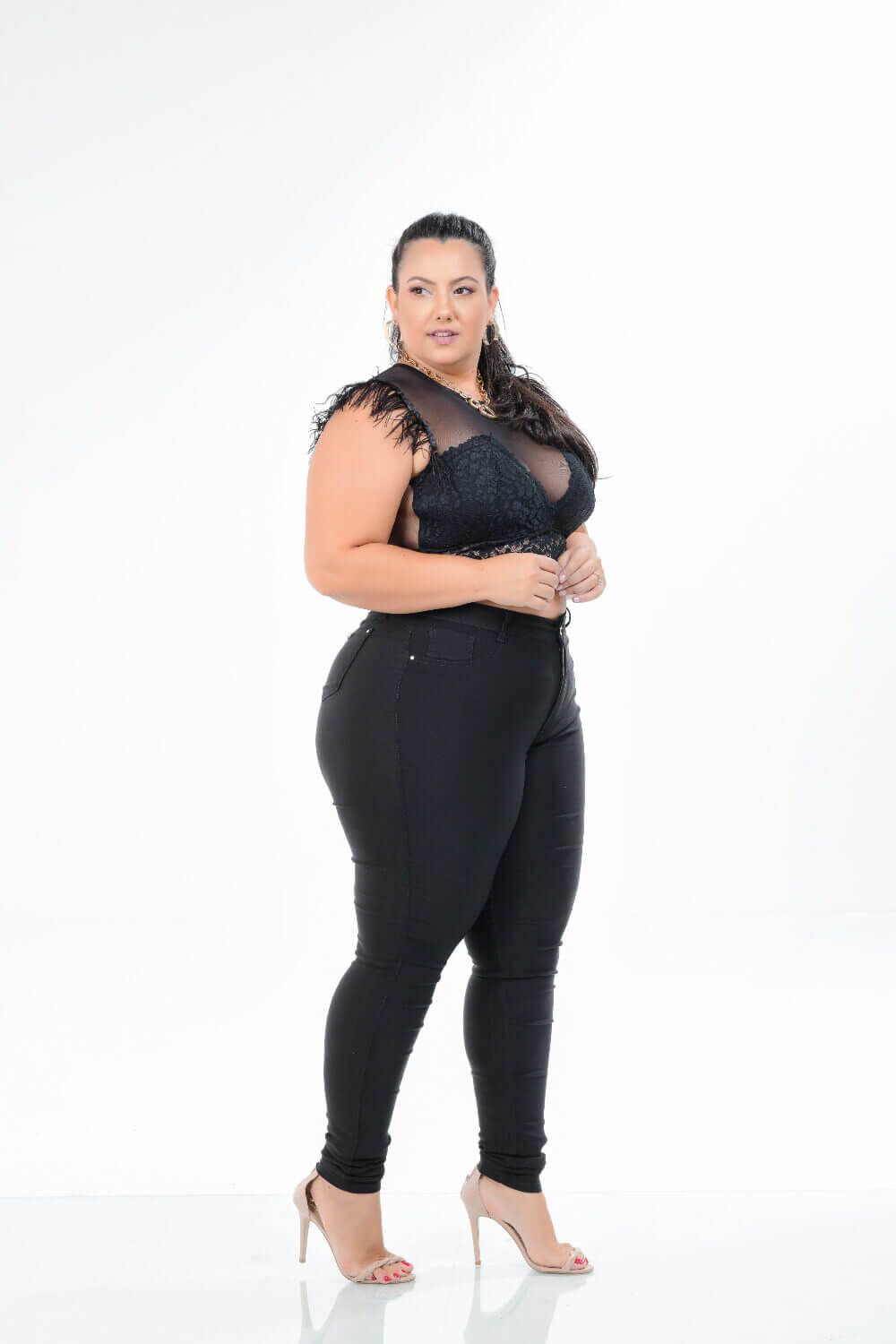 Calça Feminina Bengaline Skinny Plus Size Cintura Alta Xtracharmy