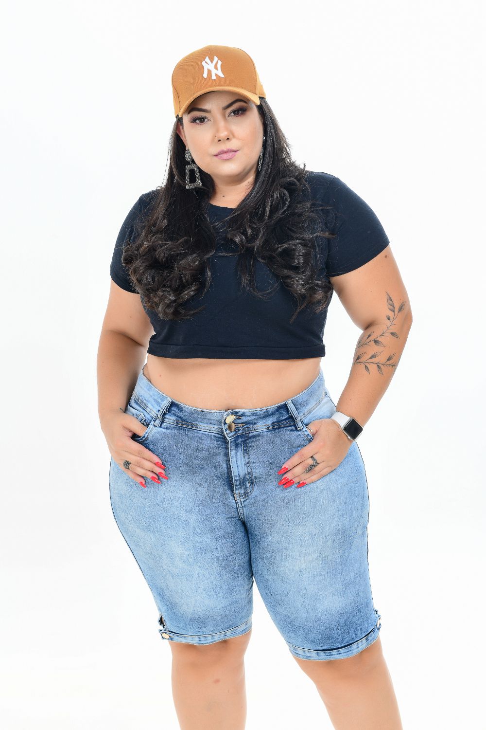 Bermuda Feminina Jeans Ciclista Plus Size Com Lycra Cintura Alta