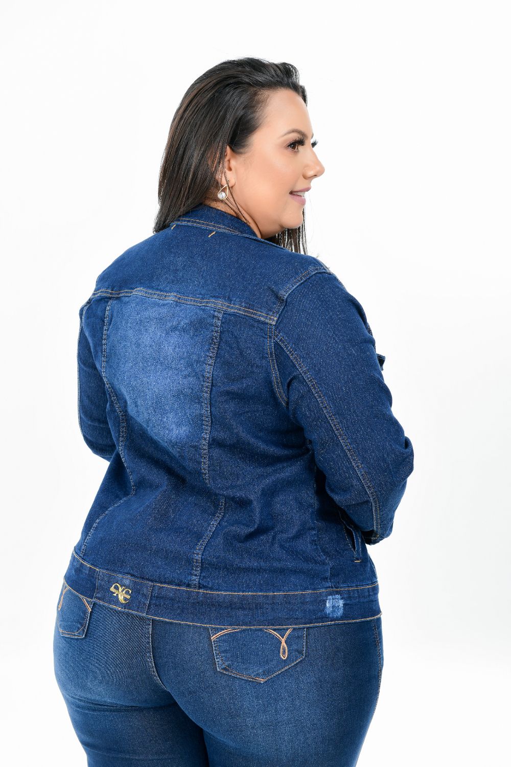 Jaqueta Feminina Jeans Plus Size Com Lycra