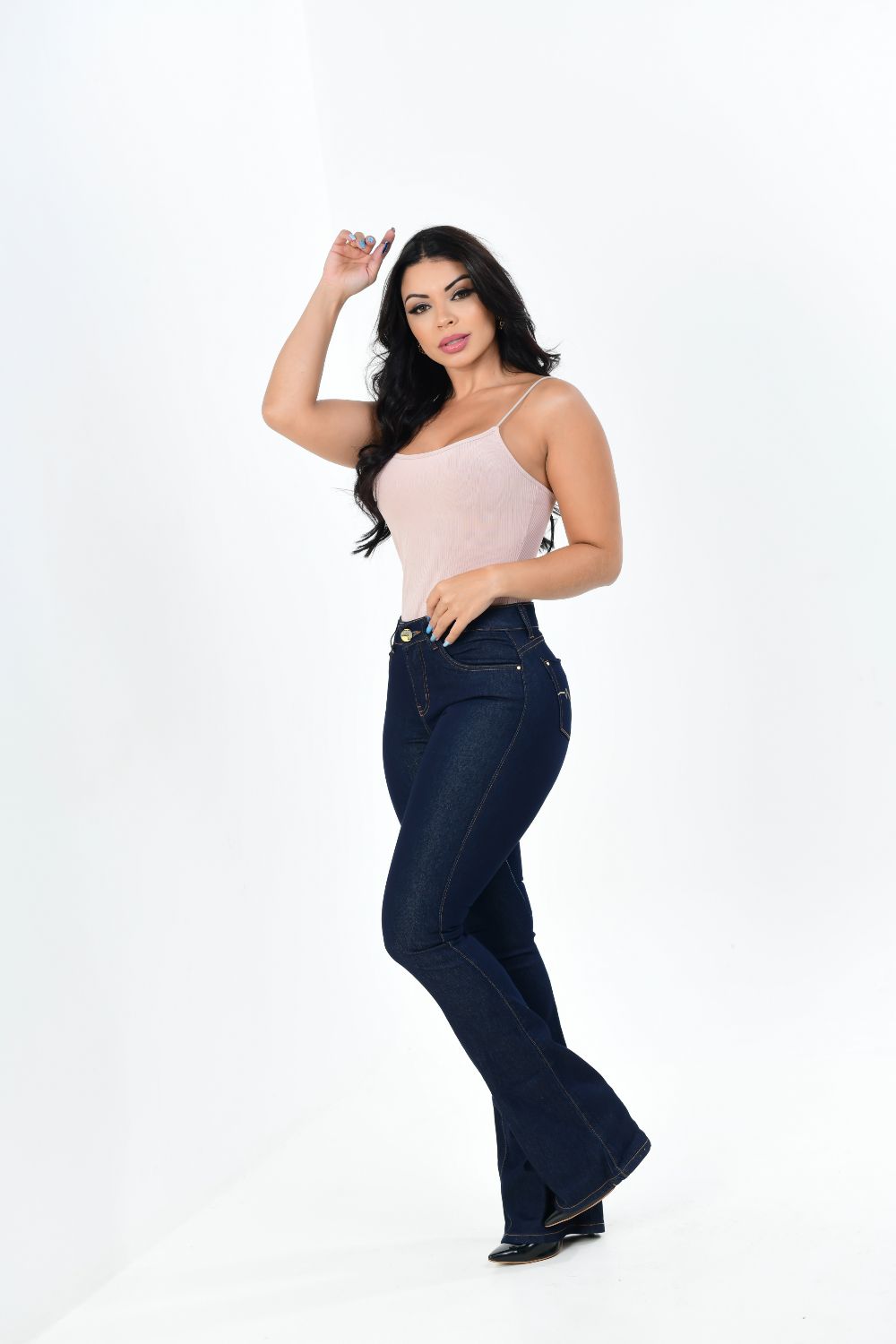Calça Feminina Jeans Skinny Flare Carbono