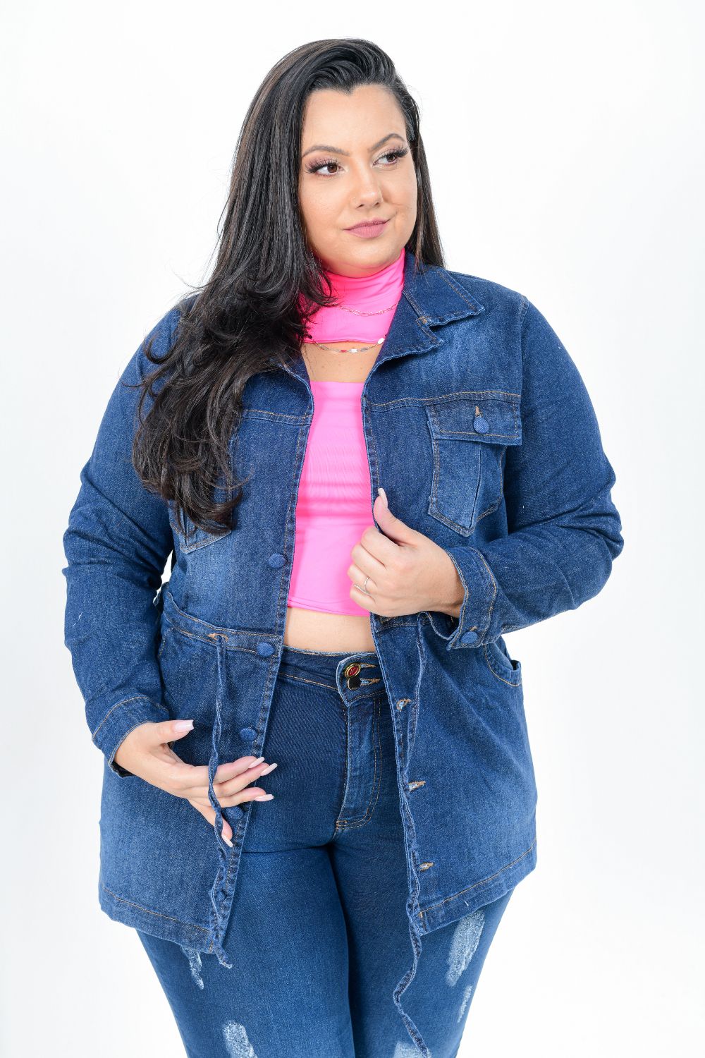 Parka Feminina Jeans Plus Size