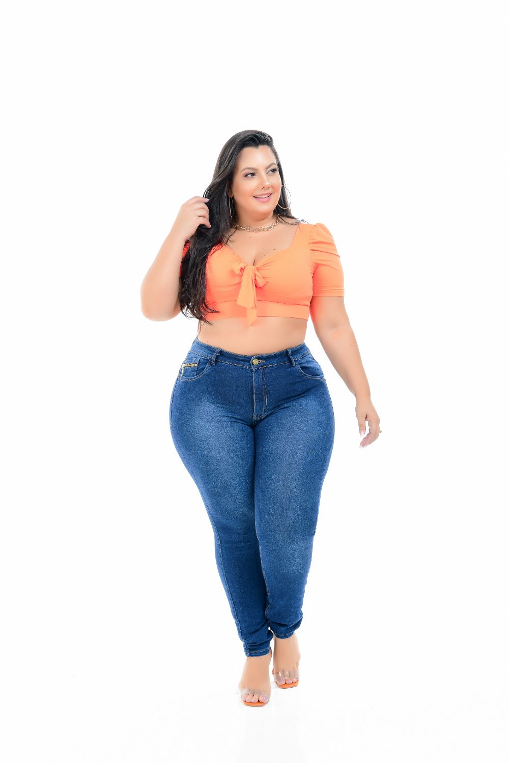 Calça Feminina Jeans Skinny plus Size Cintura Alta
