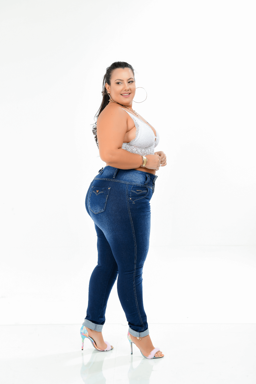 Calça Feminina Jeans Skinny Plus Size Cintura Média Xtracharmy